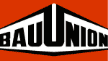 Logo der Bauunion: schwarzer Schriftzug auf rotem, dreieckigem Grund.